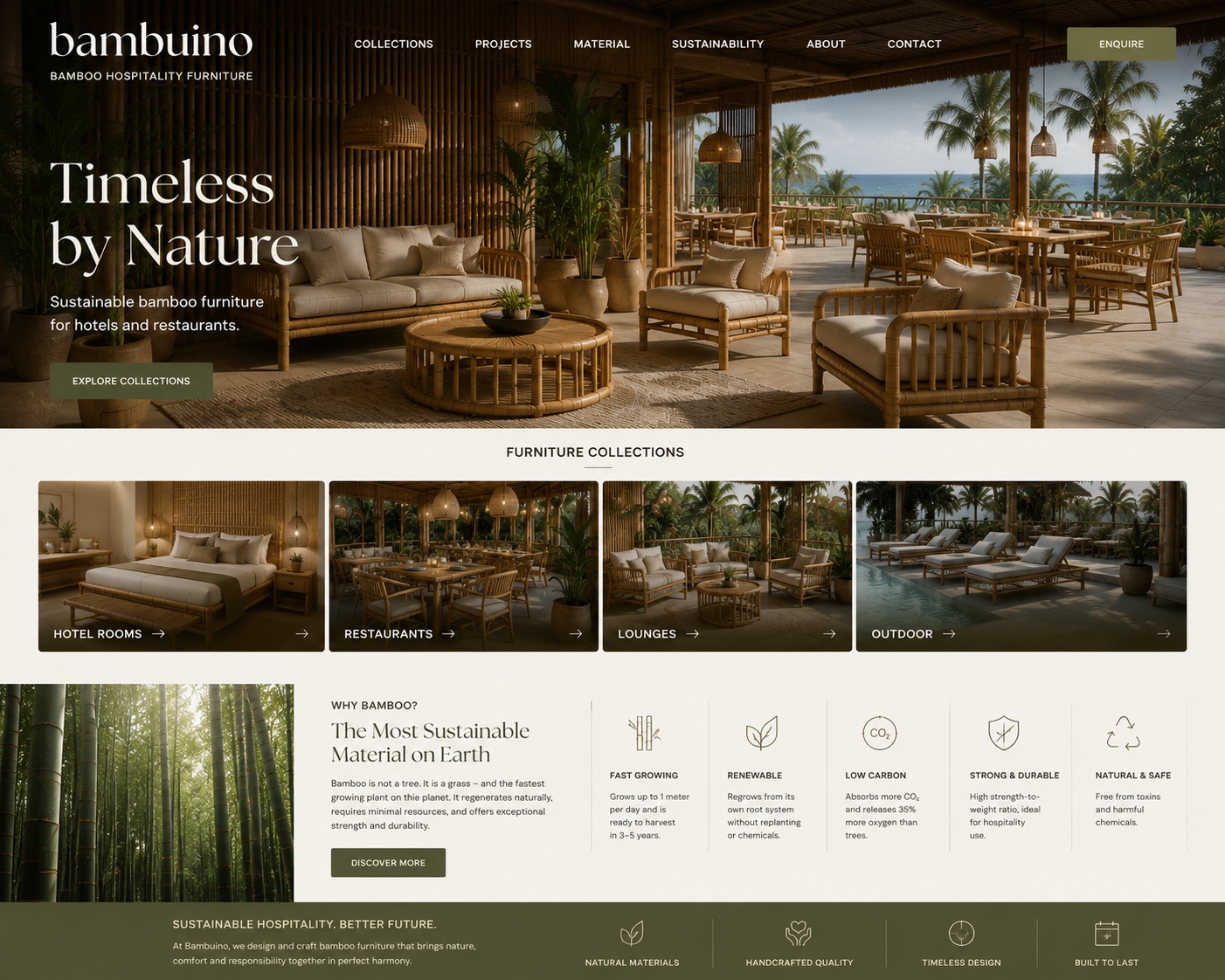 Bambuino website and bamboo hospitality collection overview